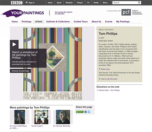 Screenshot of BBC / Your Paintings website